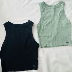 Hollister Ribbed Crop Tank Bundle XS Black Sage Green Baby Tee Y2K
